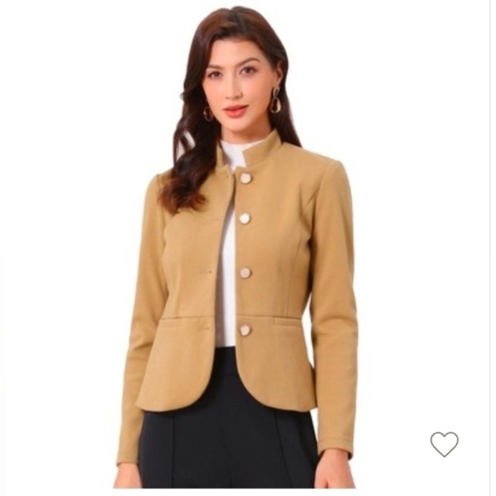 Allegra K Women's Stand Collar Pocket Single Breasted Long Sleeve Short Coat